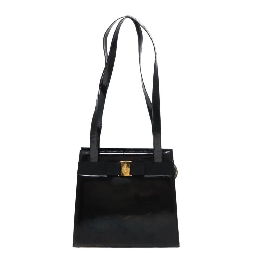 Salvatore Ferragamo Patent Leather Shoulder Bag Black